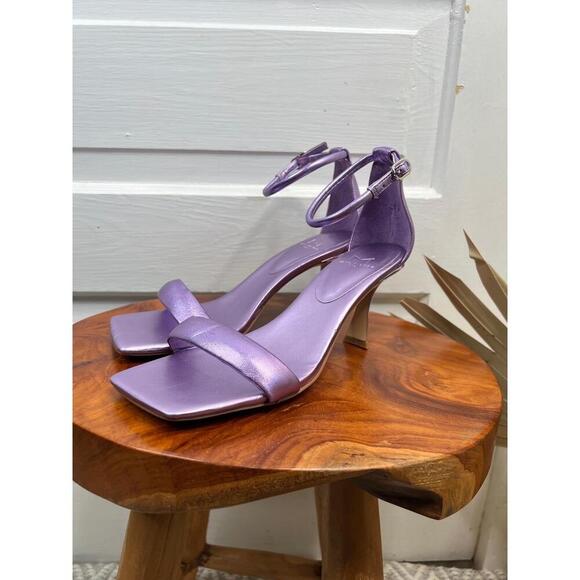 MARC FISHER LTD Womens Size 8M Metallic Purple Square Toe Ankle Strap Heels - Picture 5 of 11